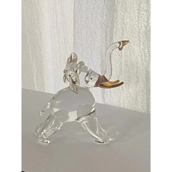 Handcrafted Glass Elephant Figurine With Gold Accents & Gift Box ABOUT FACE - Picture 10 of 16